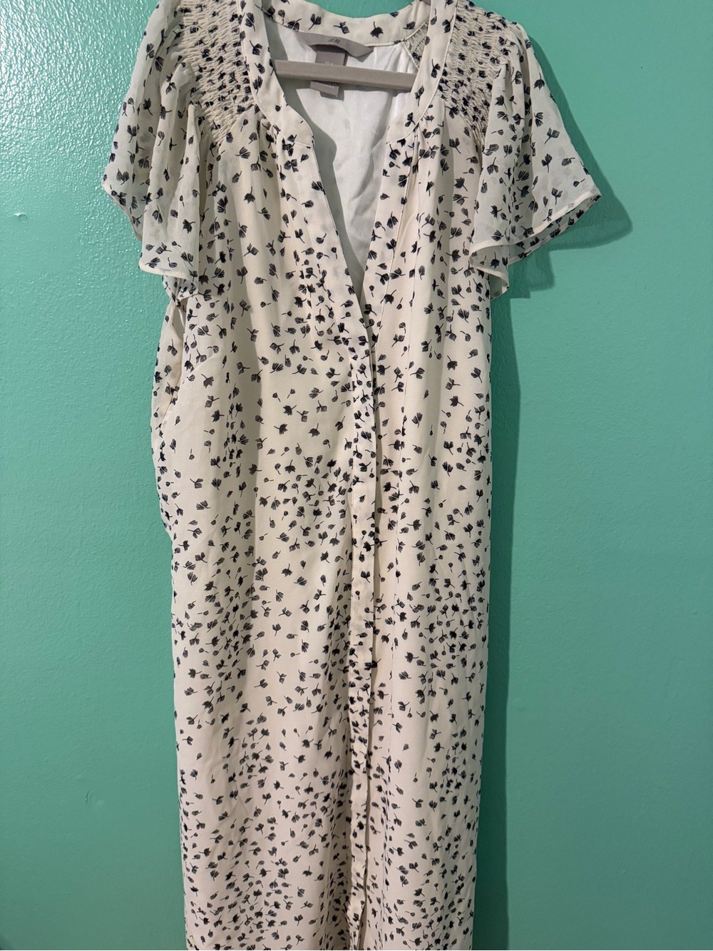 H&M Cream Maxi Dress with Black Floral Print - Size 4
